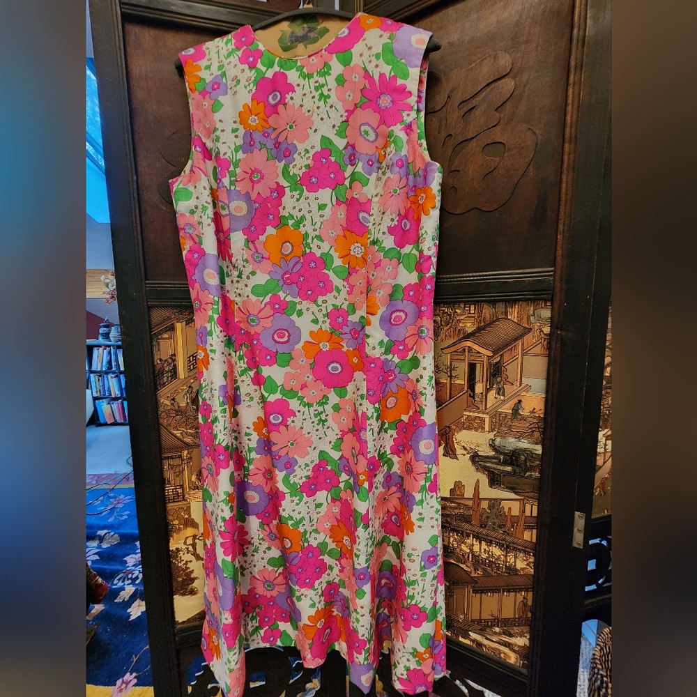 Vintage '60s Multi-color 100% Silk Shift, Colony Classics, Hong Kong, sz 12/14